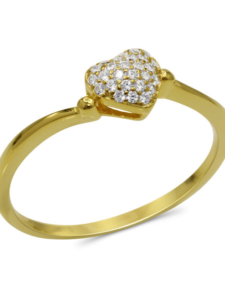 CZ 5mm Sterling Silver Gold Plated Heart Shaped Crossover Halo Engagement Ring