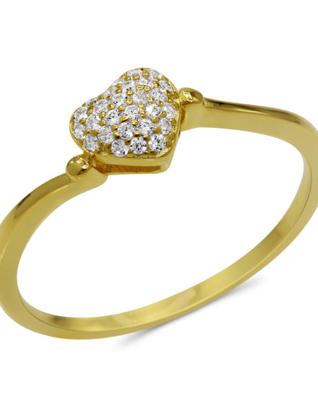 CZ 5mm Sterling Silver Gold Plated Heart Shaped Crossover Halo Engagement Ring