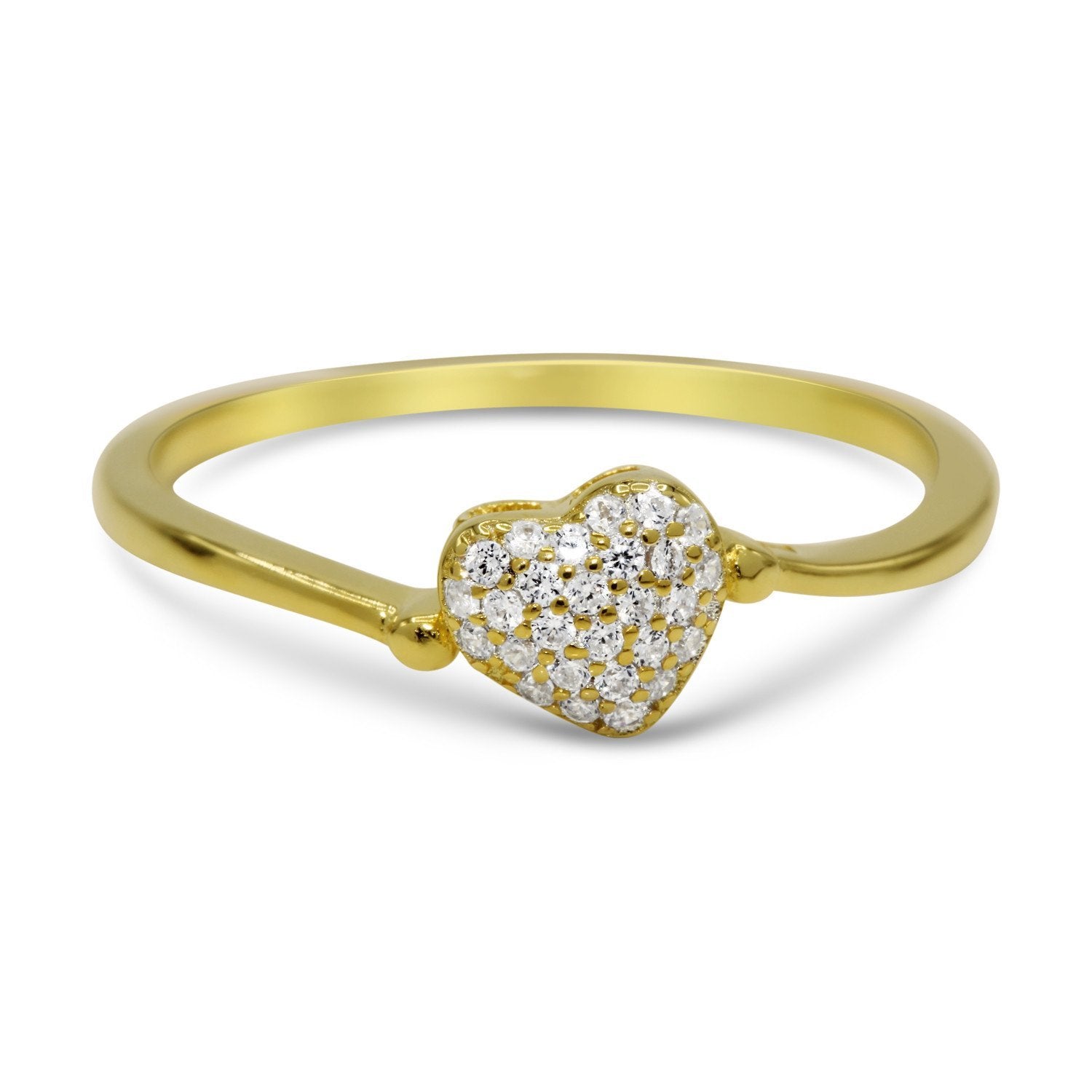 CZ 5mm Sterling Silver Gold Plated Heart Shaped Crossover Halo Engagement Ring