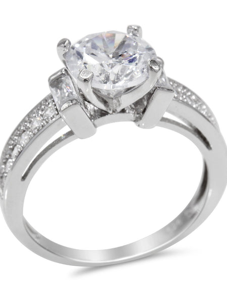 CZ 5mm Sterling Silver Plated Crossover Halo Engagement Ring