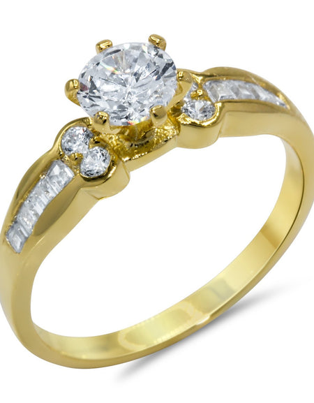 CZ 5mm Sterling Silver Gold Plated Crossover Halo Wedding Bridal Set, Engagement Ring