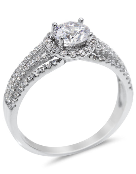 Cubic Zirconia Floating Halo Engagement Ring in Sterling Silver