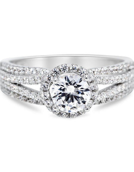 Cubic Zirconia Floating Halo Engagement Ring in Sterling Silver