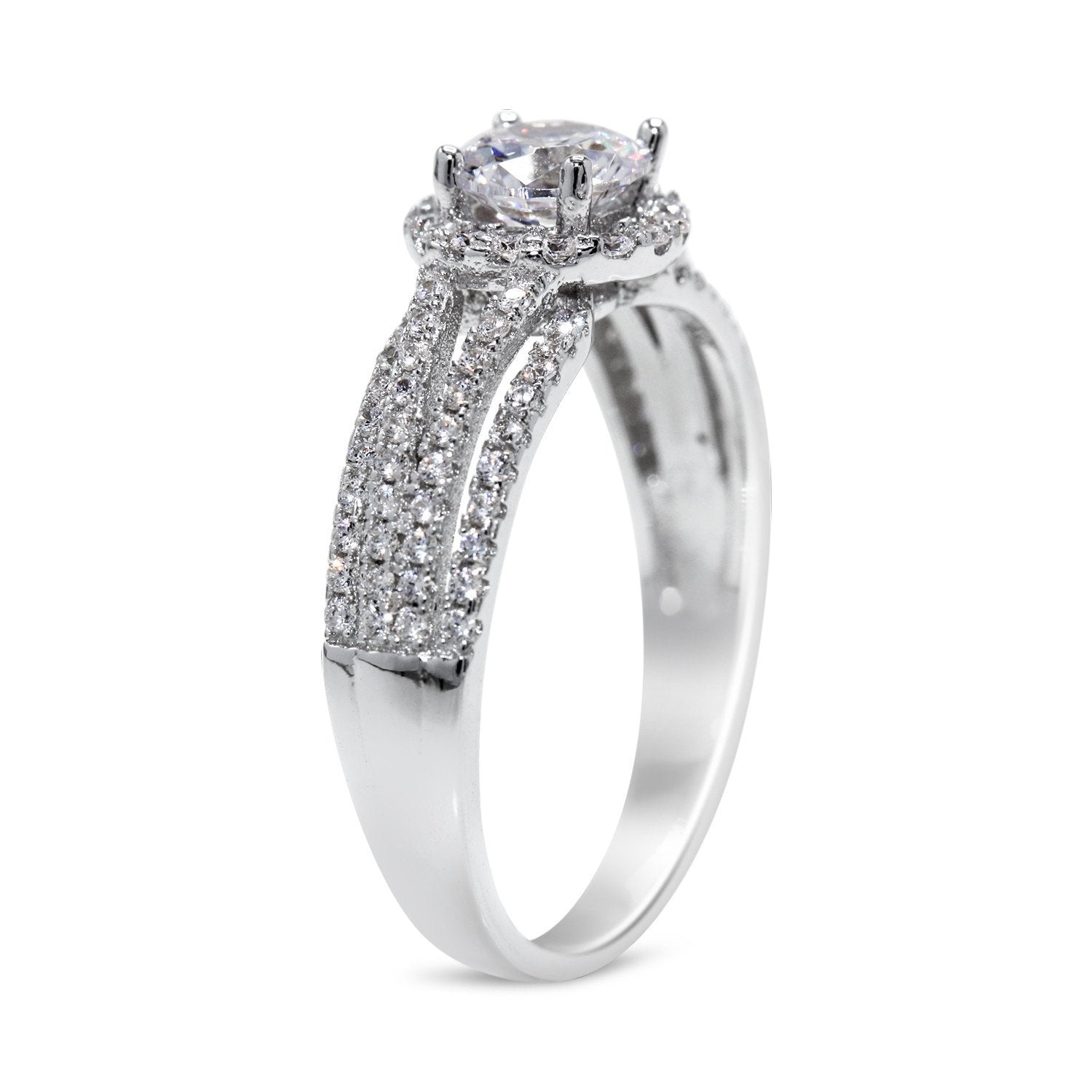 Cubic Zirconia Floating Halo Engagement Ring in Sterling Silver