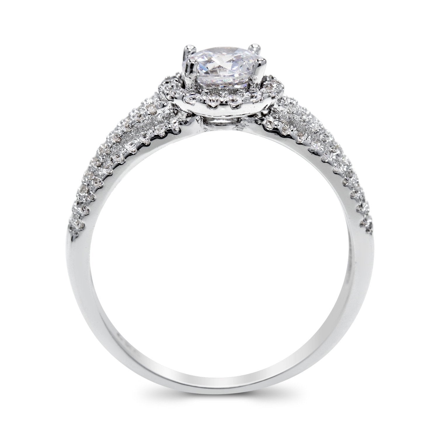 Cubic Zirconia Floating Halo Engagement Ring in Sterling Silver
