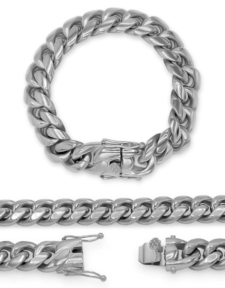 Cuban Link Chain Silver Curb Bracelet 8.5" Stainless Steel Men Jewelry