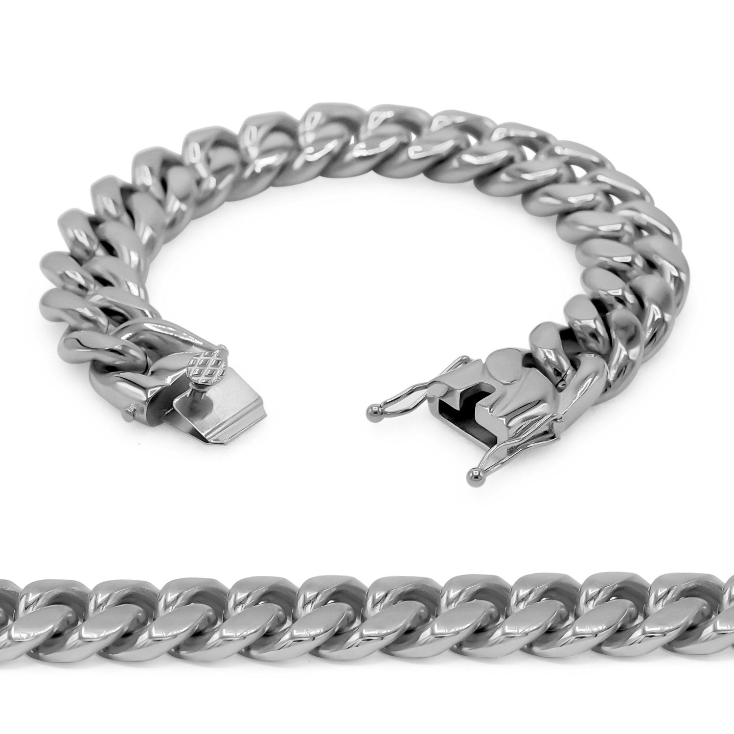 Cuban Link Chain Silver Curb Bracelet 8.5" Stainless Steel Men Jewelry
