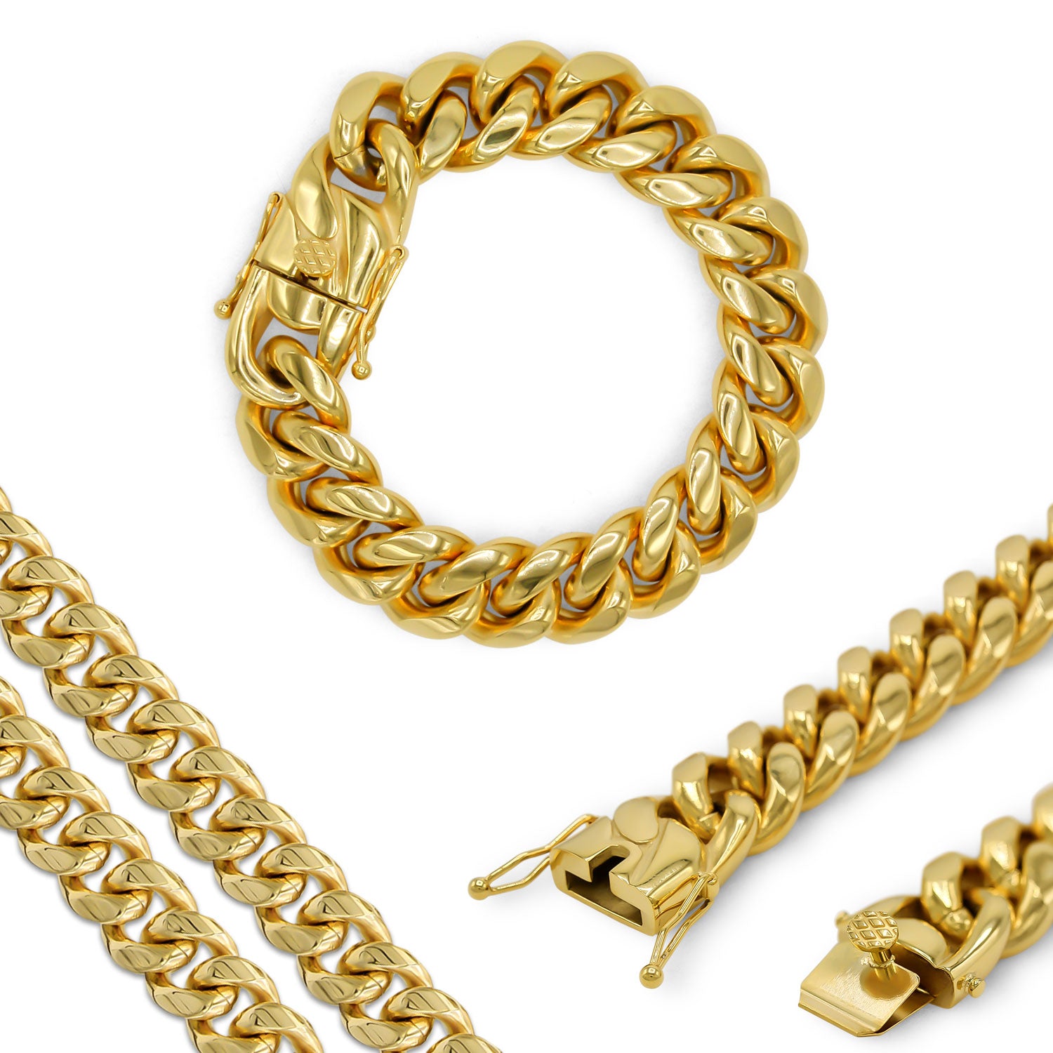 Geometric Gold Silver Tone Embossed Cuban Link Chain Bracelet –  ArtGalleryZen
