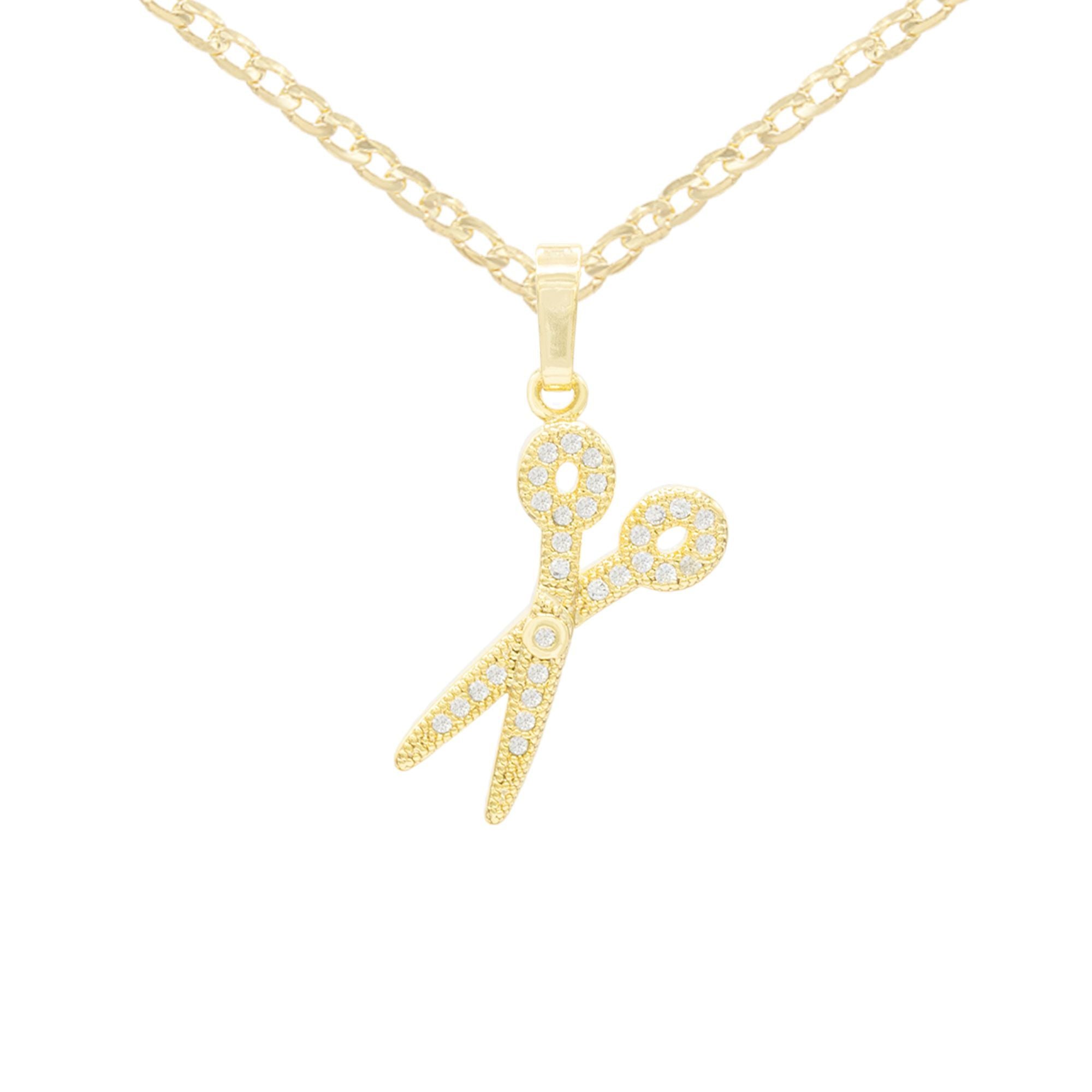 Cubic Zirconia Scissors Pendant 14K Gold Filled Necklace Set