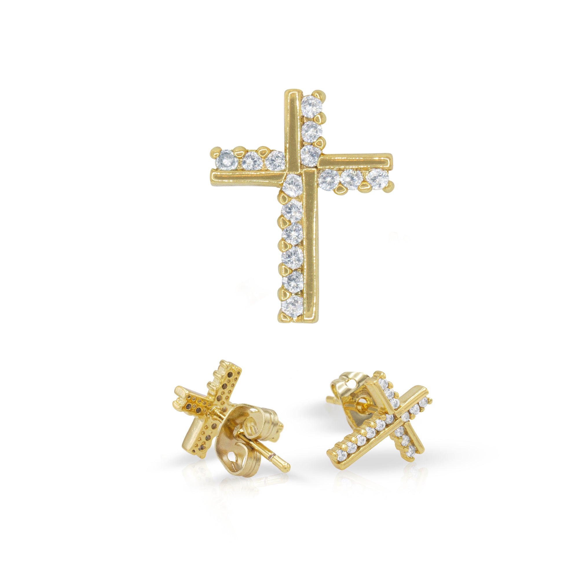 14K gold Filled CZ Religious Stud Earrings