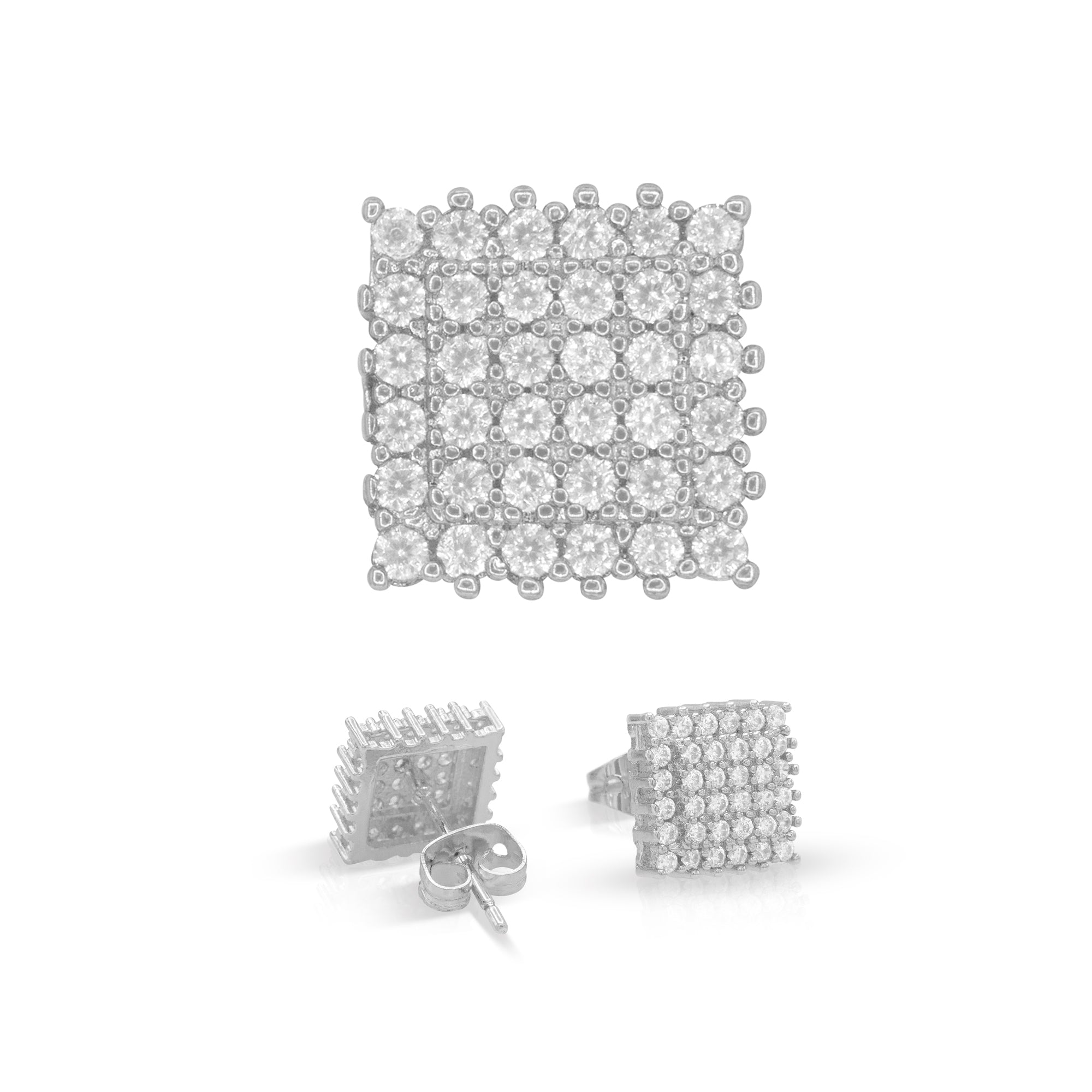 Double Square 7 Cubic Zirconia Earrings 14K Gold Filled Silver Hip Hop Studs Jewelry Women Men