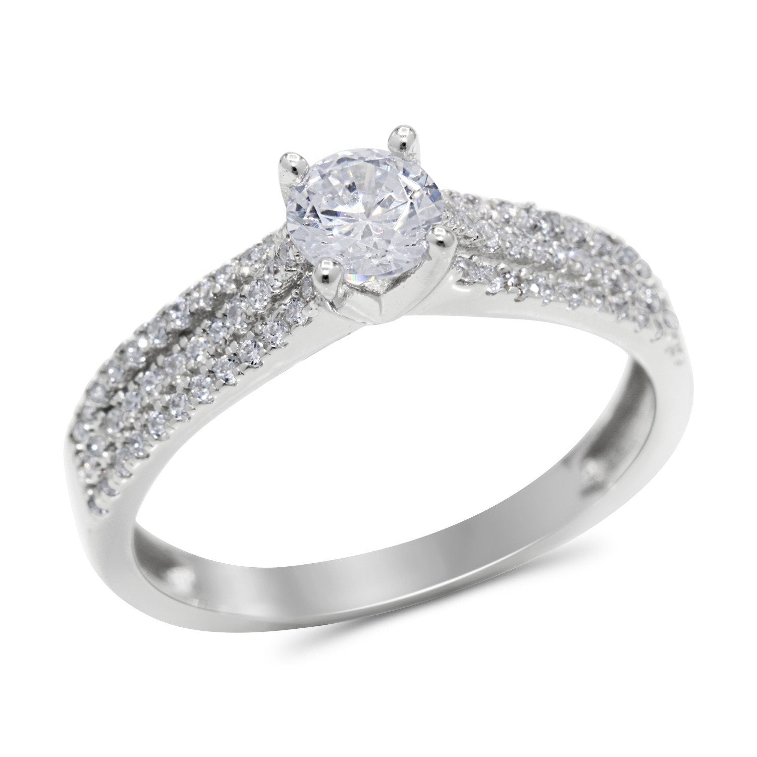 CZ 5mm Center Stone Sterling Silver Plated Crossover Halo Engagement Ring