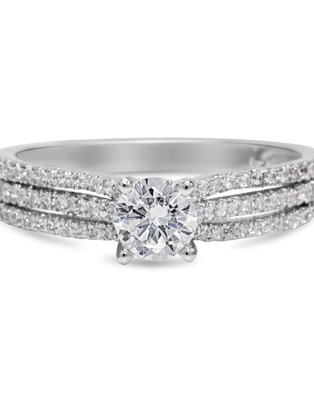 CZ 5mm Center Stone Sterling Silver Plated Crossover Halo Engagement Ring