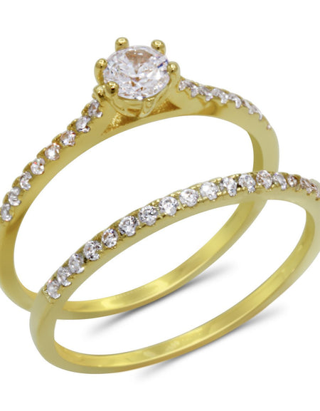 CZ 4mm Elegant Sterling Silver Gold Plated Crossover Halo Engagement Ring