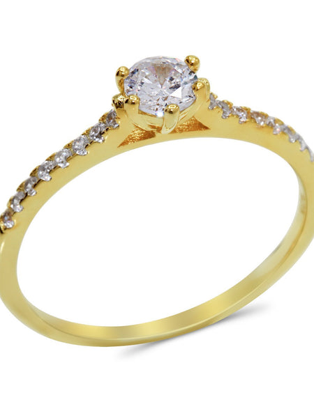 CZ 4mm Elegant Sterling Silver Gold Plated Crossover Halo Engagement Ring