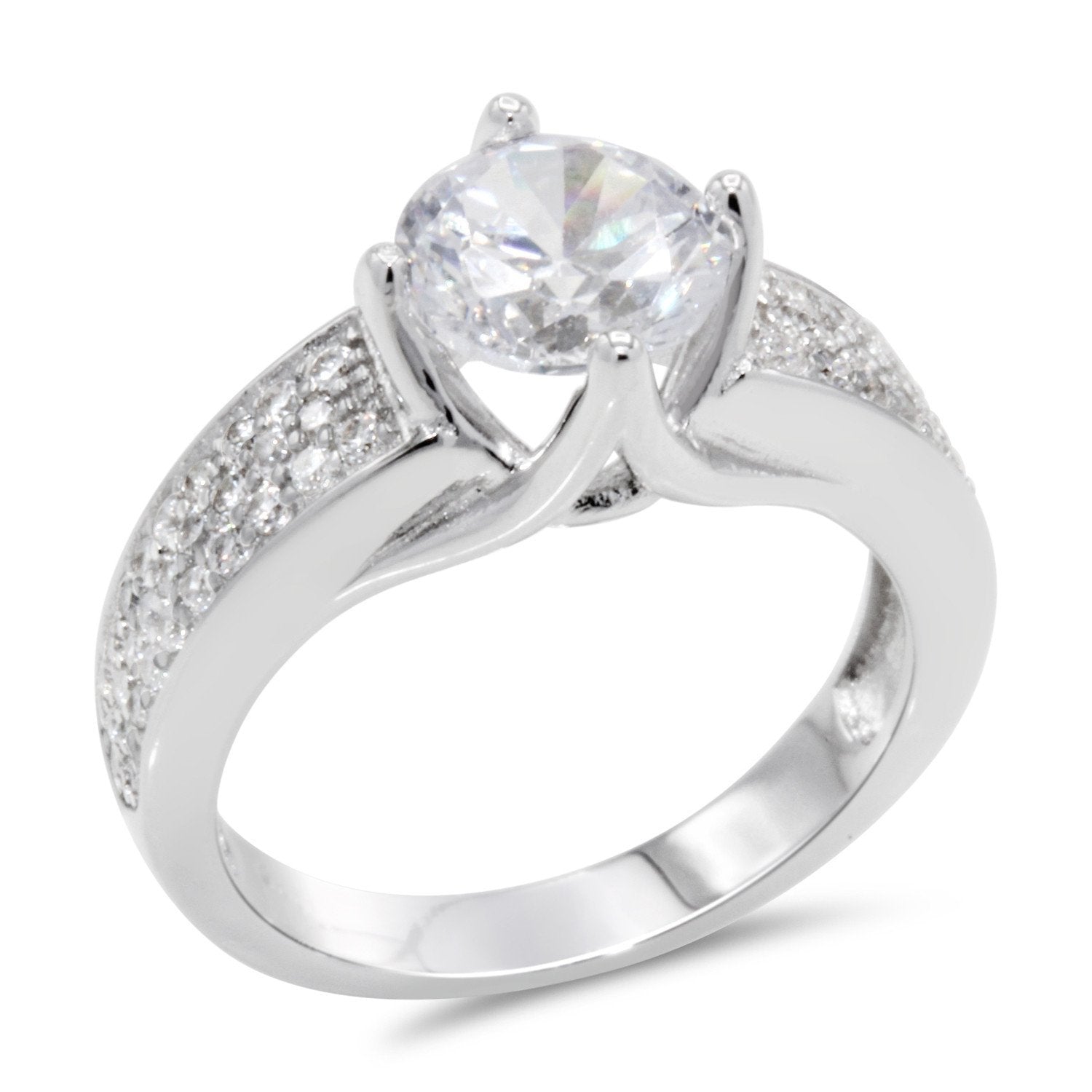 CZ 7mm Sterling Silver Plated Crossover Halo Promise, Engagement Ring