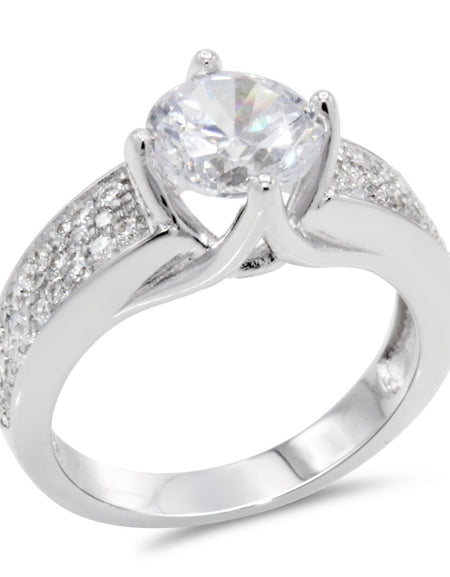 CZ 7mm Sterling Silver Plated Crossover Halo Promise, Engagement Ring