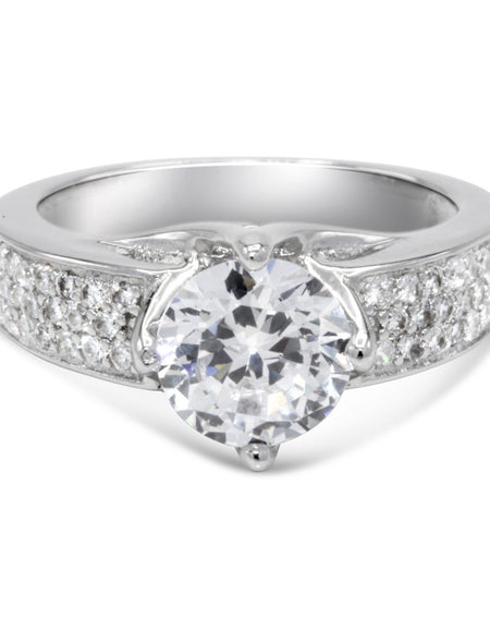 CZ 7mm Sterling Silver Plated Crossover Halo Promise, Engagement Ring