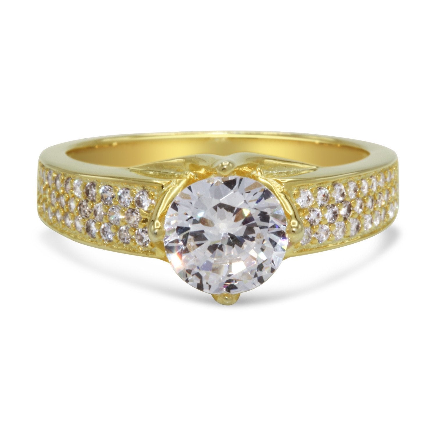 CZ 7mm Sterling Silver Gold Plated Crossover Halo Engagement Ring