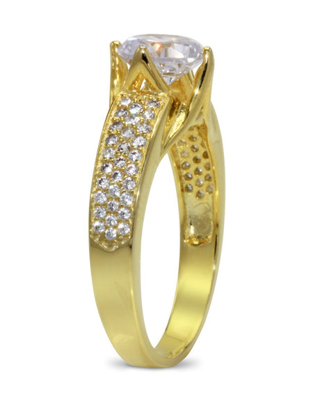 CZ 7mm Sterling Silver Gold Plated Crossover Halo Engagement Ring