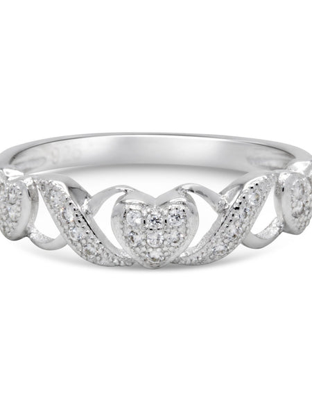 CZ 4mm Sterling Silver Plated Crossover Heart Halo Promise, Engagement Ring