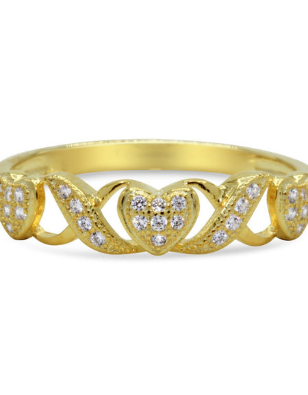 CZ 4mm Sterling Silver Gold Plated Crossover Heart Halo Engagement Ring