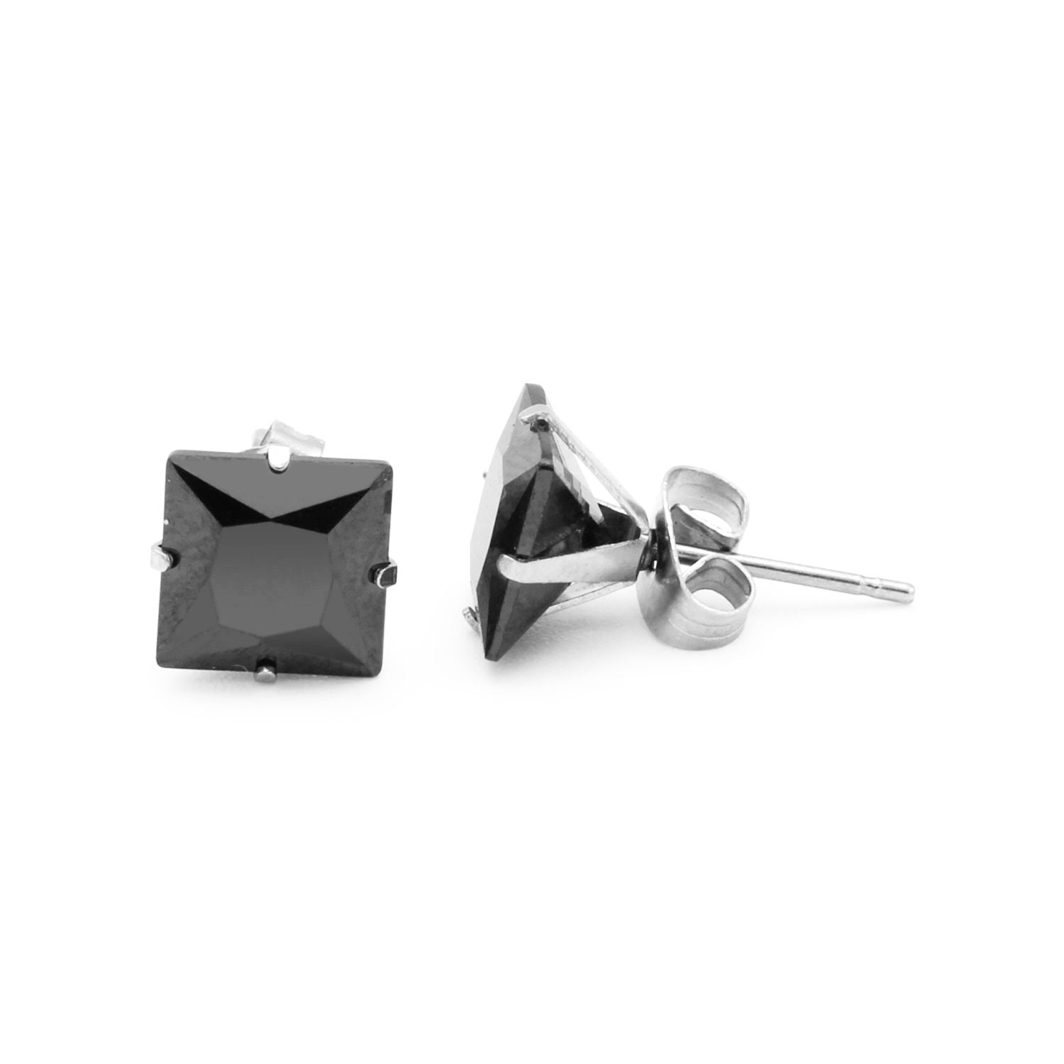 Cubic Zirconia Square Stud Earrings Stainless Steel Black Jewelry Men Women