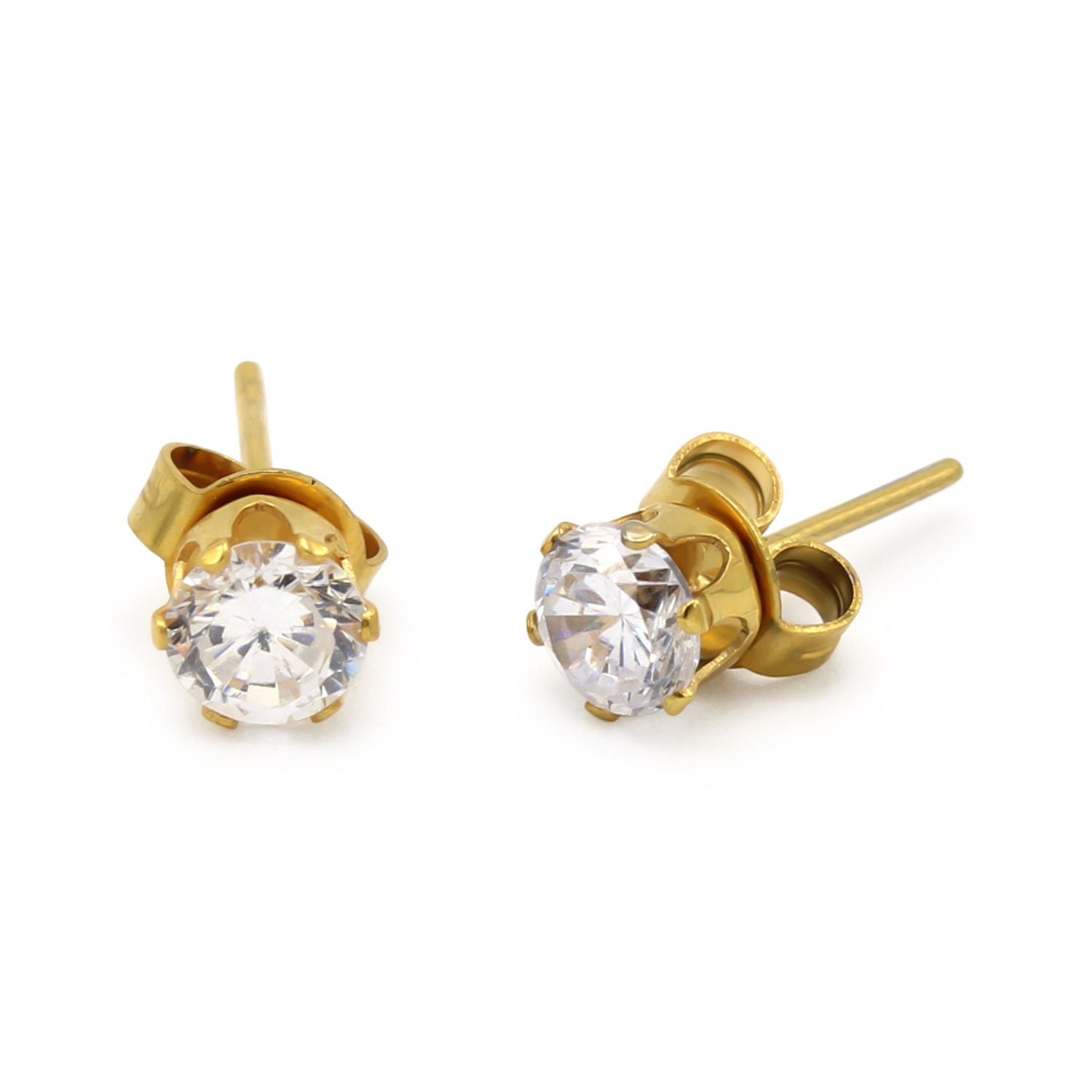 Cubic Zirconia Round 14K Gold Filled Stud Earrings Stainless Steel Jewelry Men Women