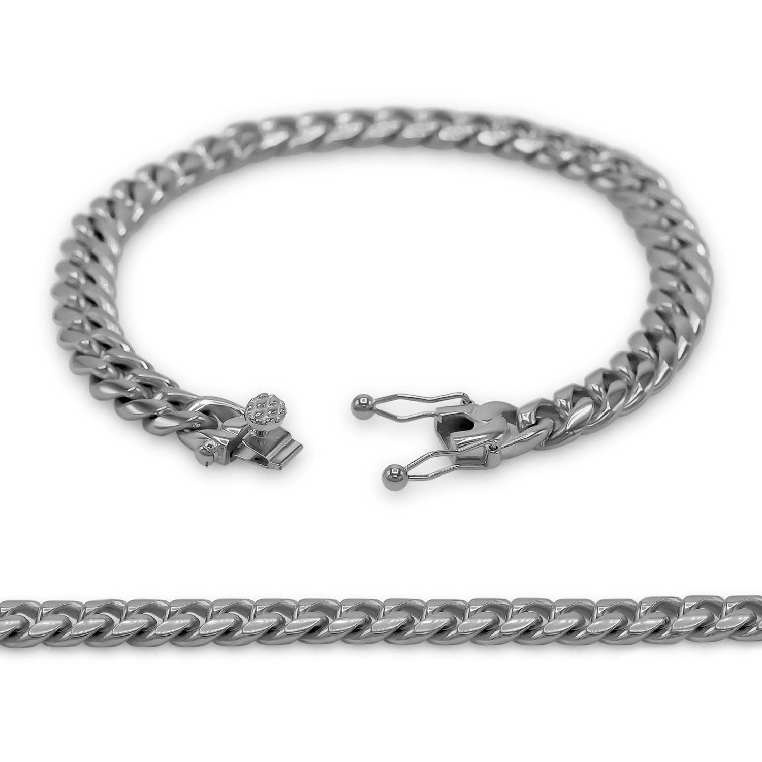 Cuban Link Chain Silver Curb Bracelet 8.5" Stainless Steel Men Jewelry