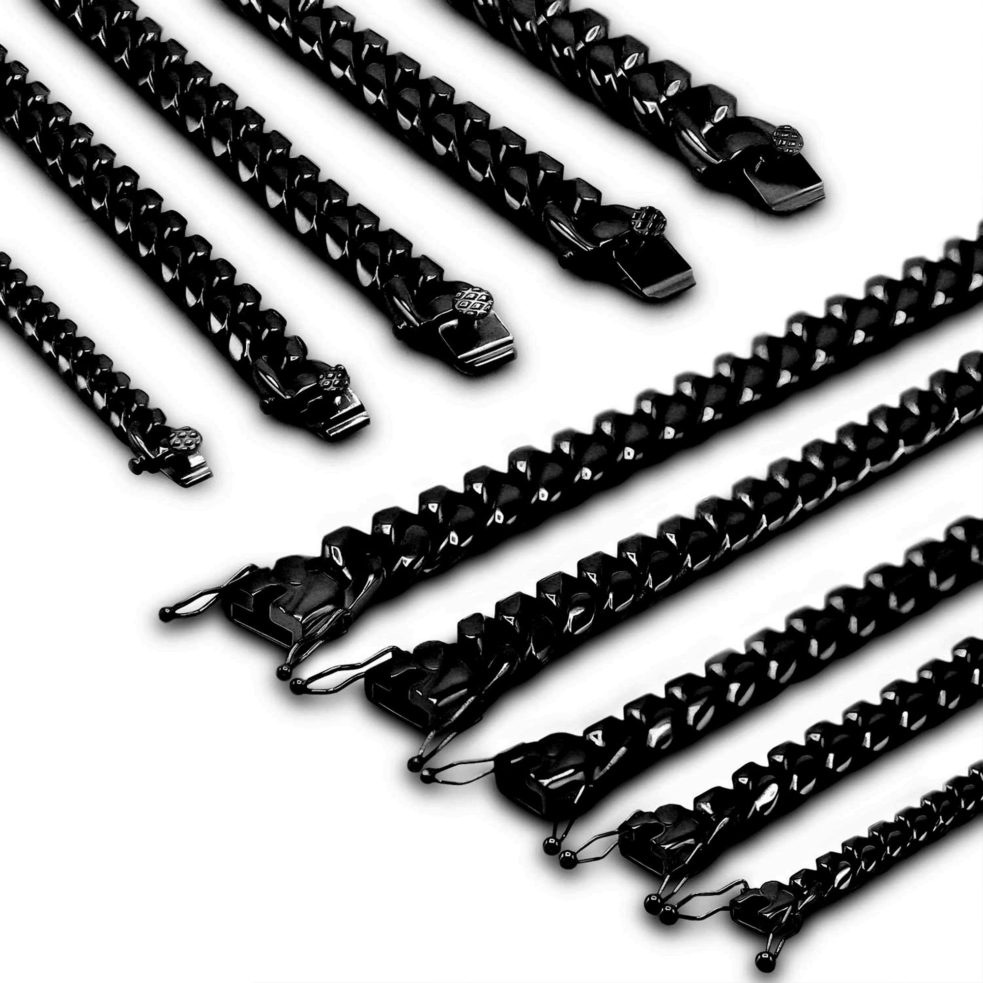Cuban Link Chain Black Curb Bracelet 8.5" Stainless Steel Men Jewelry