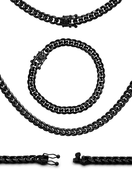 Black Cuban Link Chain Necklace 30" Bracelet 8.5" Stainless Steel Set For Men