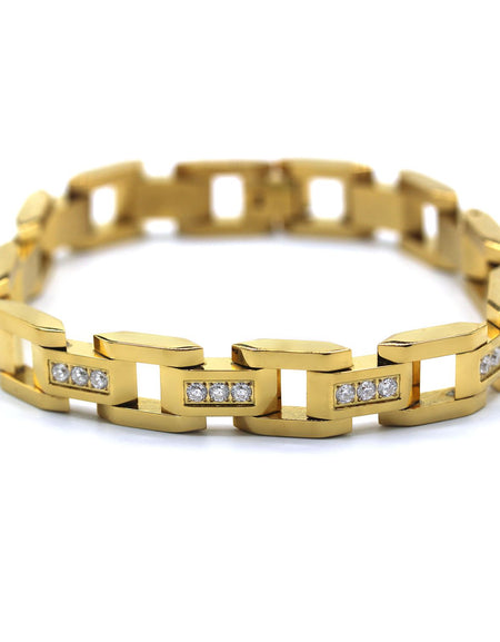 Cubic Zirconia Men's Bracelet 14K Gold Plated Wrist Band Fashion Jewelry 8.5"