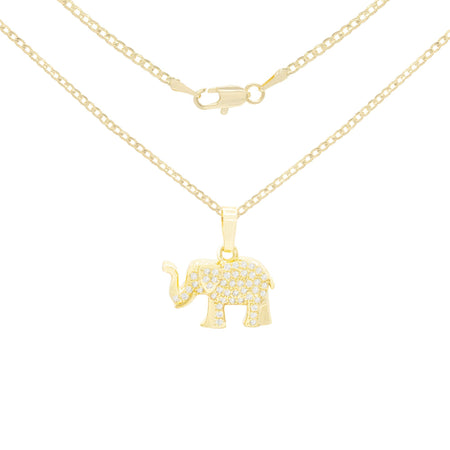 Elephant Cubic Zirconia Pendant With 14K Gold Filled Necklace Set