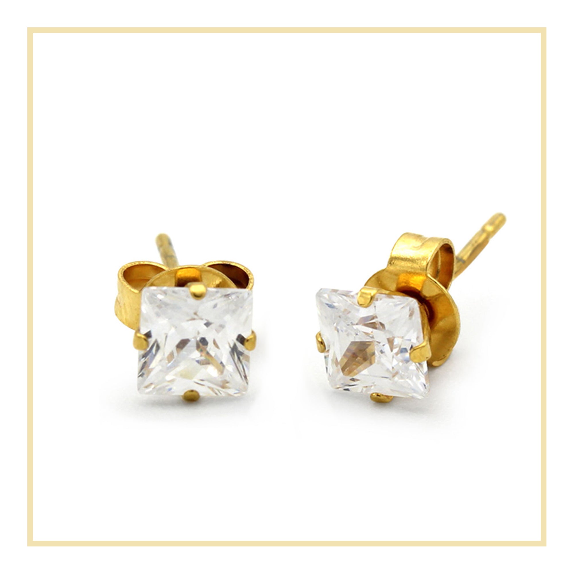 Cubic Zirconia Square 14K Gold Filled Stud Earrings Stainless Steel Jewelry Men Women