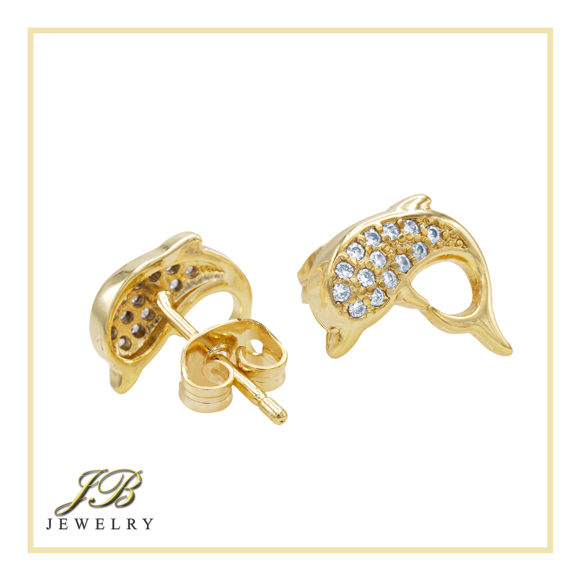 Dolphin 1 Cubic Zirconia Earrings 14K Gold  Silver Filled Hip Hop Studs Jewelry Women