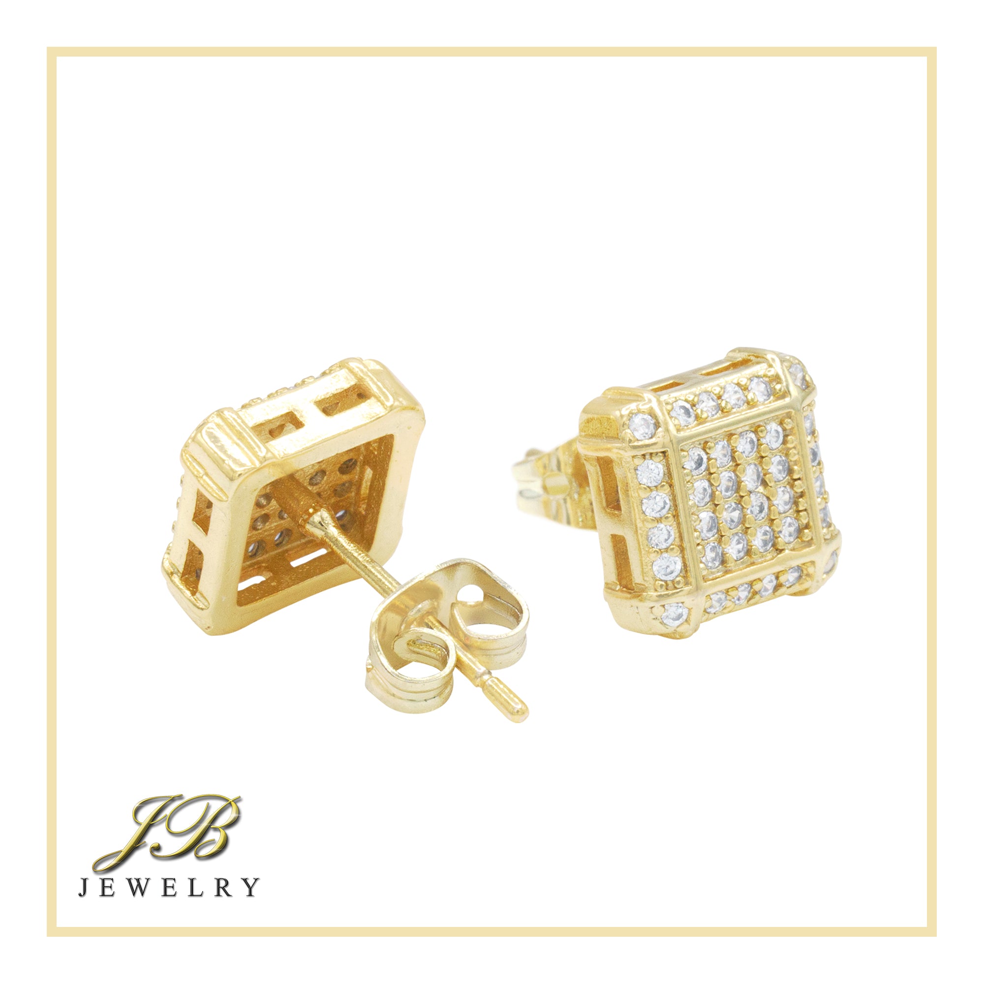 18K Gold Plated Square Cube AAA Zircon Stud Earrings | Rhinestone Jewelry For Men Women Unisex