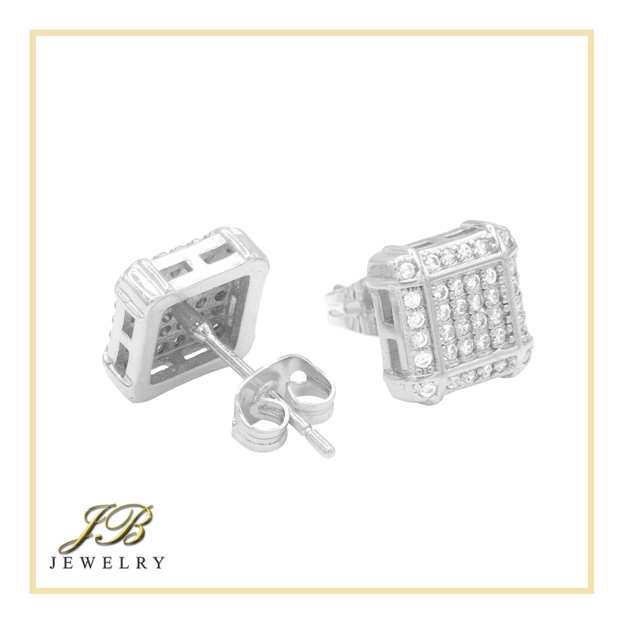 Square 10 Cubic Zirconia Earrings 14K Gold Filled Silver Hip Hop Studs Jewelry Women Men