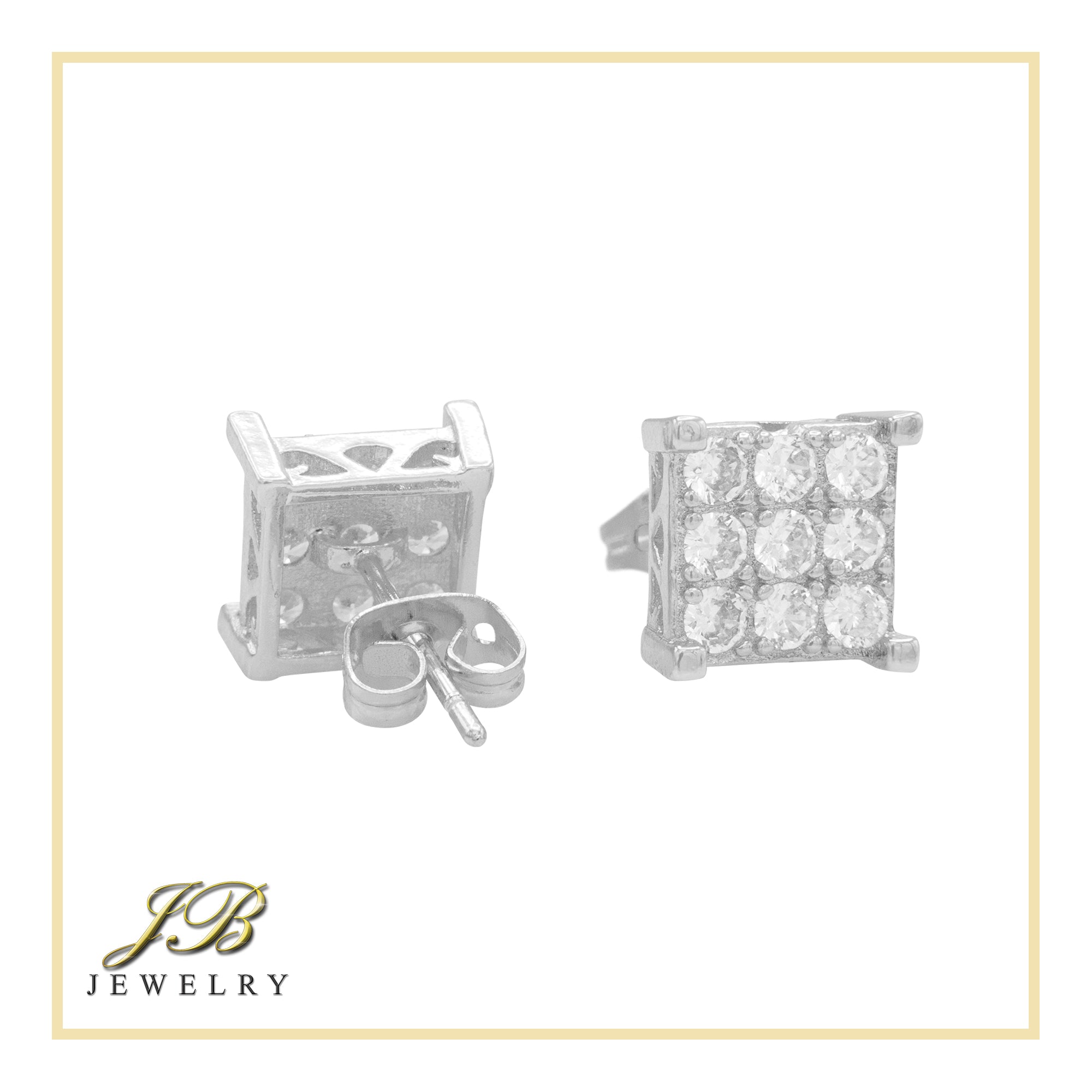 Square 13 Cubic Zirconia Earrings 14K Gold Filled Silver Hip Hop Studs Jewelry Women Men