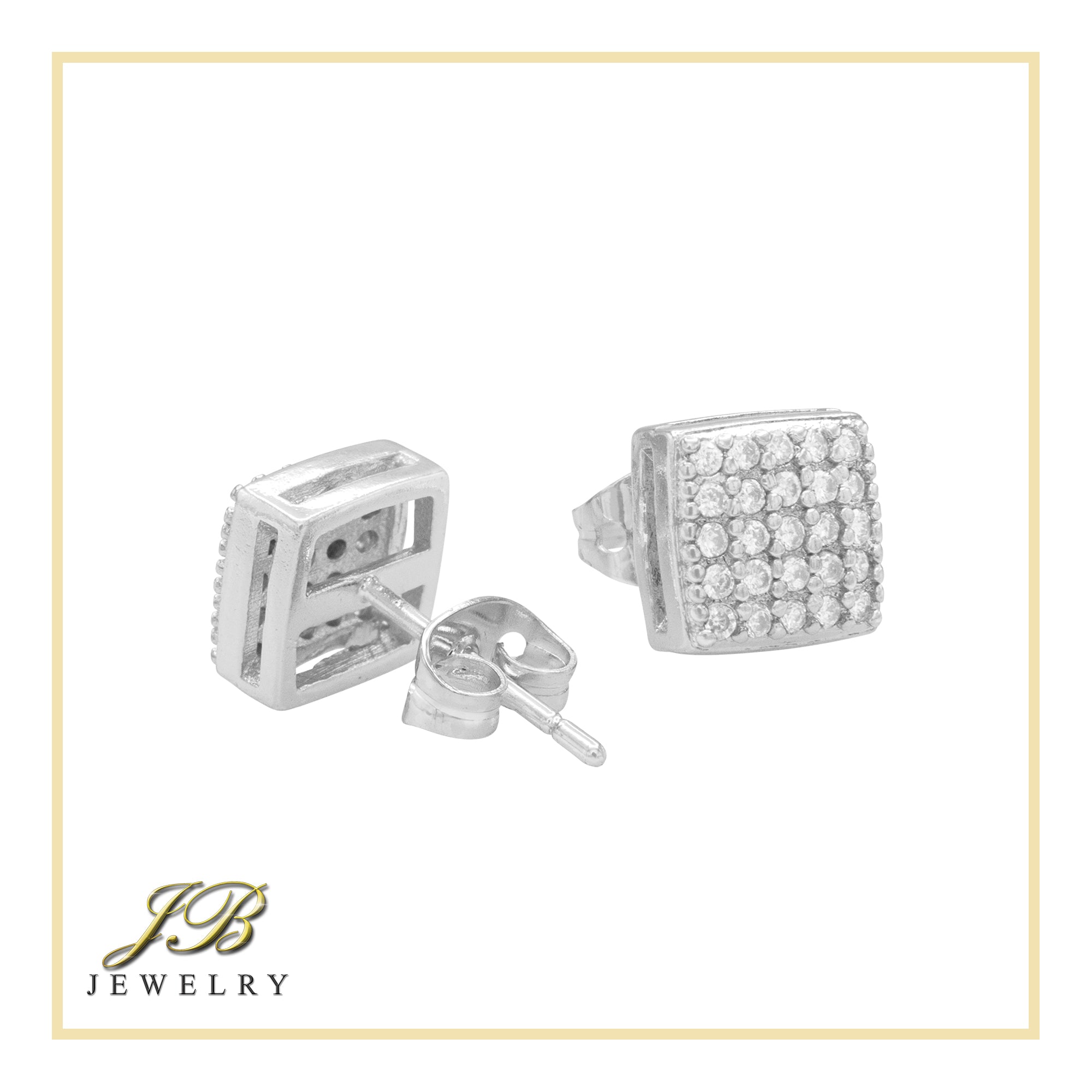Square 16 Cubic Zirconia Earrings 14K Gold Filled Silver Hip Hop Studs Jewelry Women Men