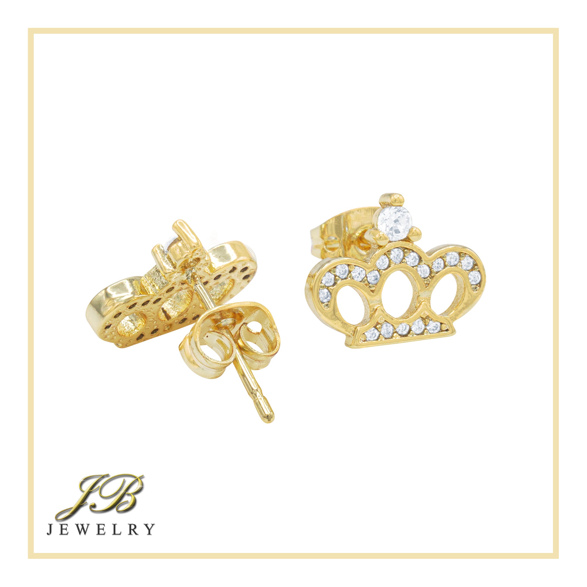 Crown 14K Gold Filled Earrings Cubic Zirconia Hip Hop Studs