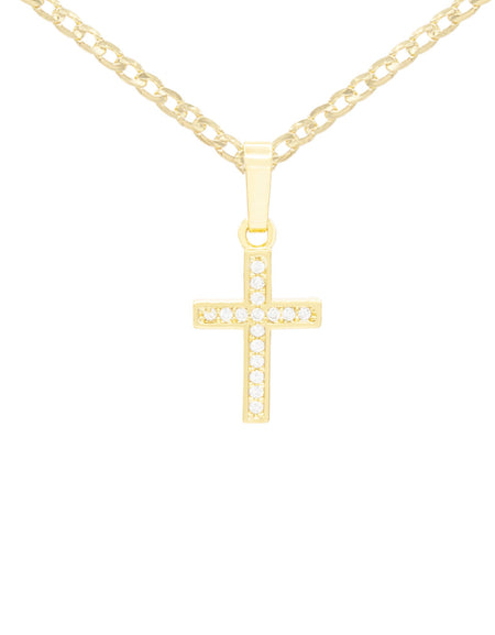 Cross Cubic Zirconia Pendant With Necklace Set 14K Gold Filled