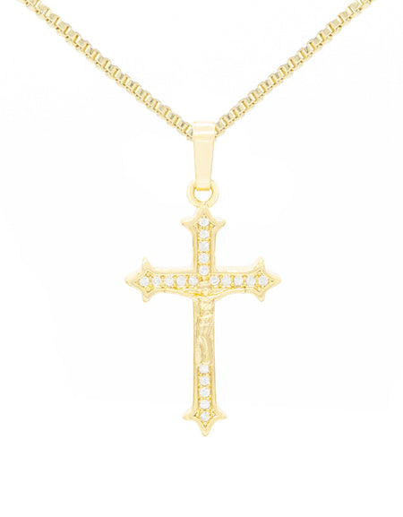 CZ Cross Cubic Zirconia Pendant With Necklace Set 14K Gold Filled