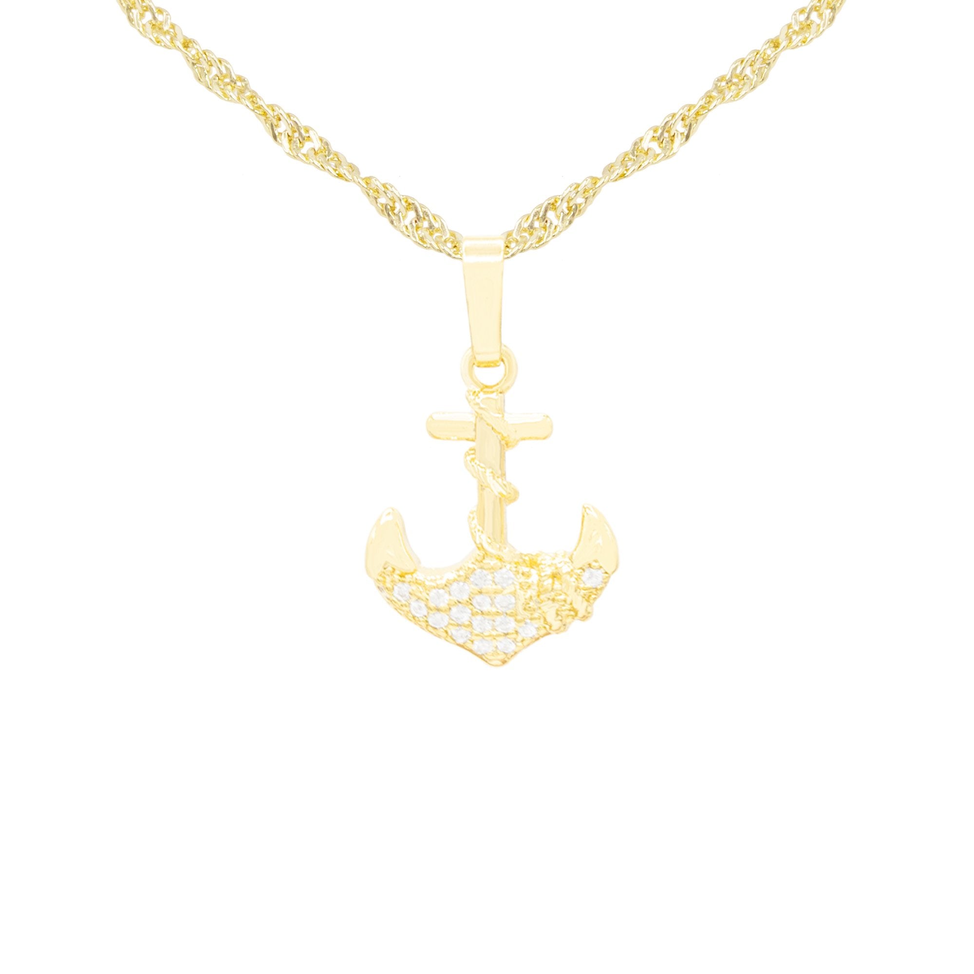 Anchor Cross Cubic Zirconia Pendant 14K Gold Filled Necklace Set