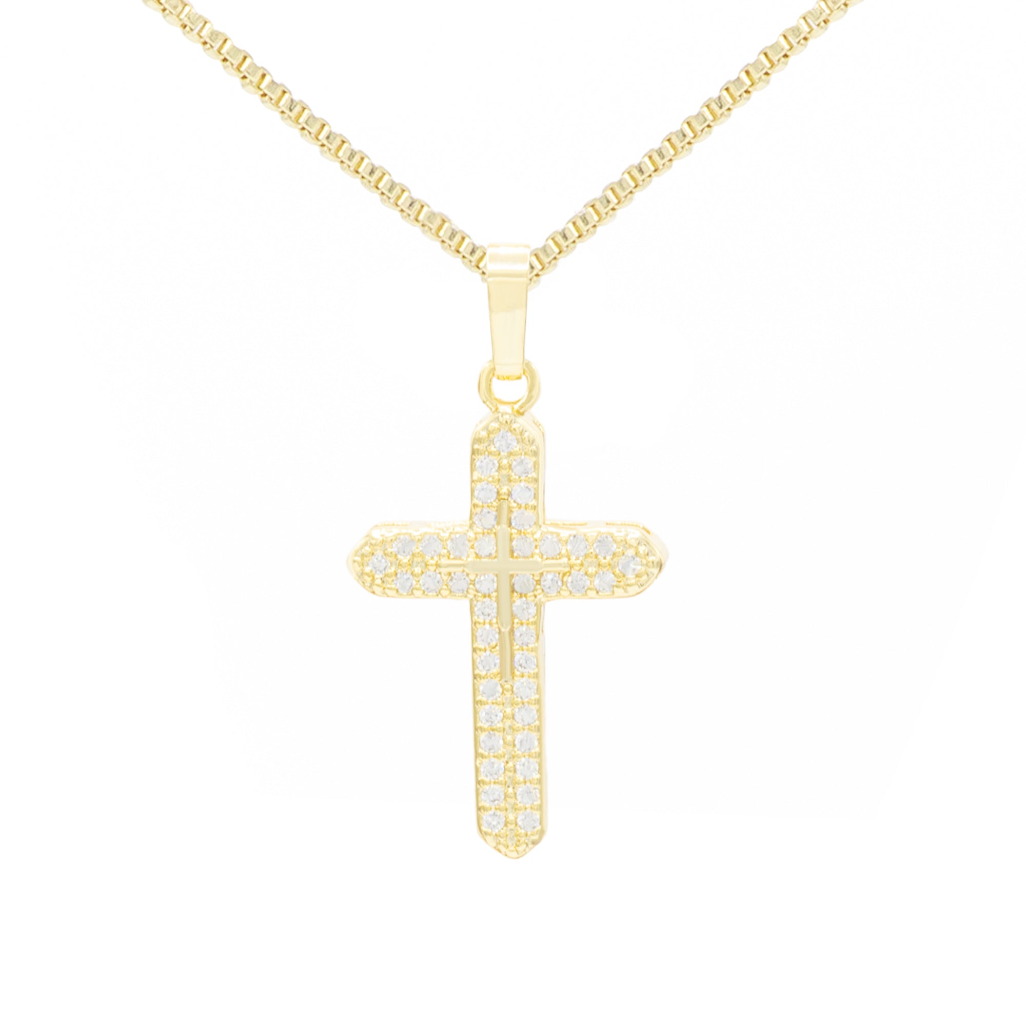 Cross 3 Cubic Zirconia Pendant With Necklace Set 14K Gold Filled