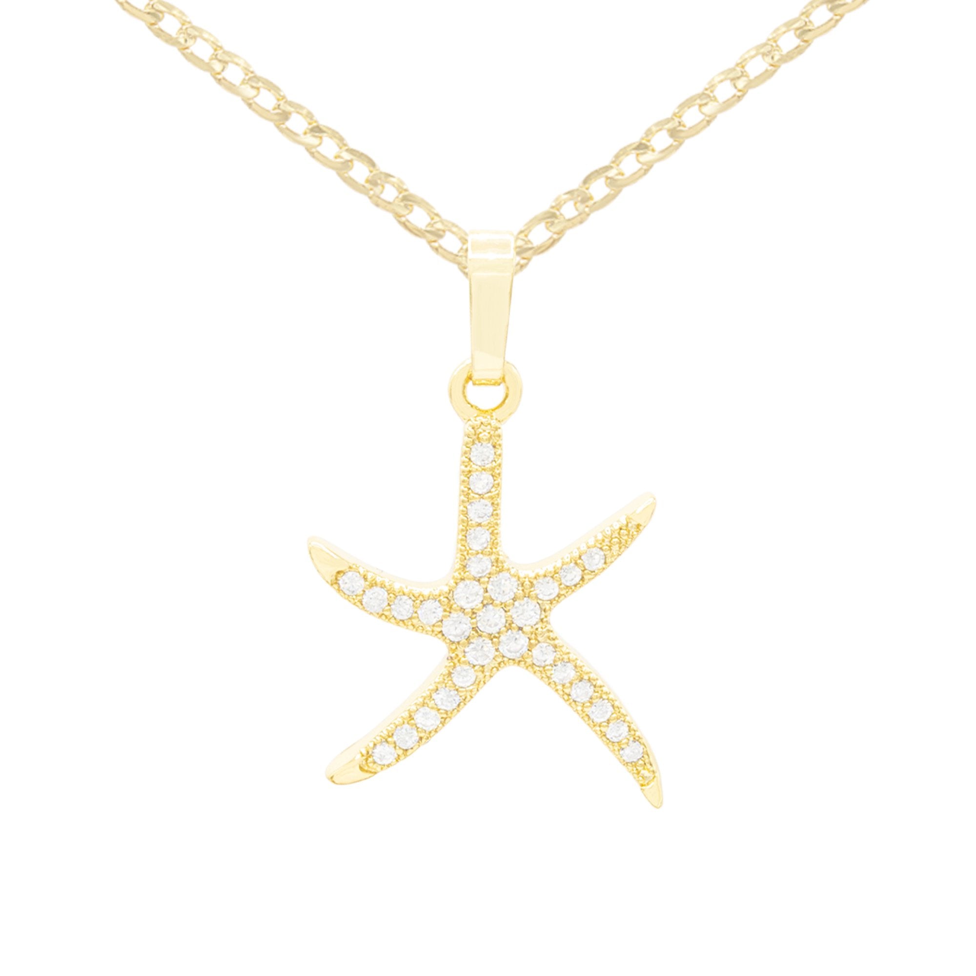Ocean Starfish Cubic Zirconia Pendant With Necklace Set 14K Gold Filled