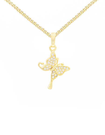 Hanging Butterfly Cubic Zirconia Pendant With Necklace Set 14K Gold Filled