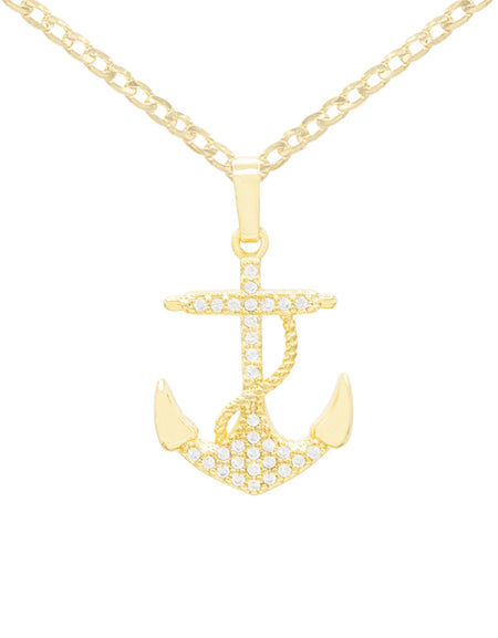 Cubic Zirconia Devil Anchor Pendant 14K Gold Filled Necklace Set
