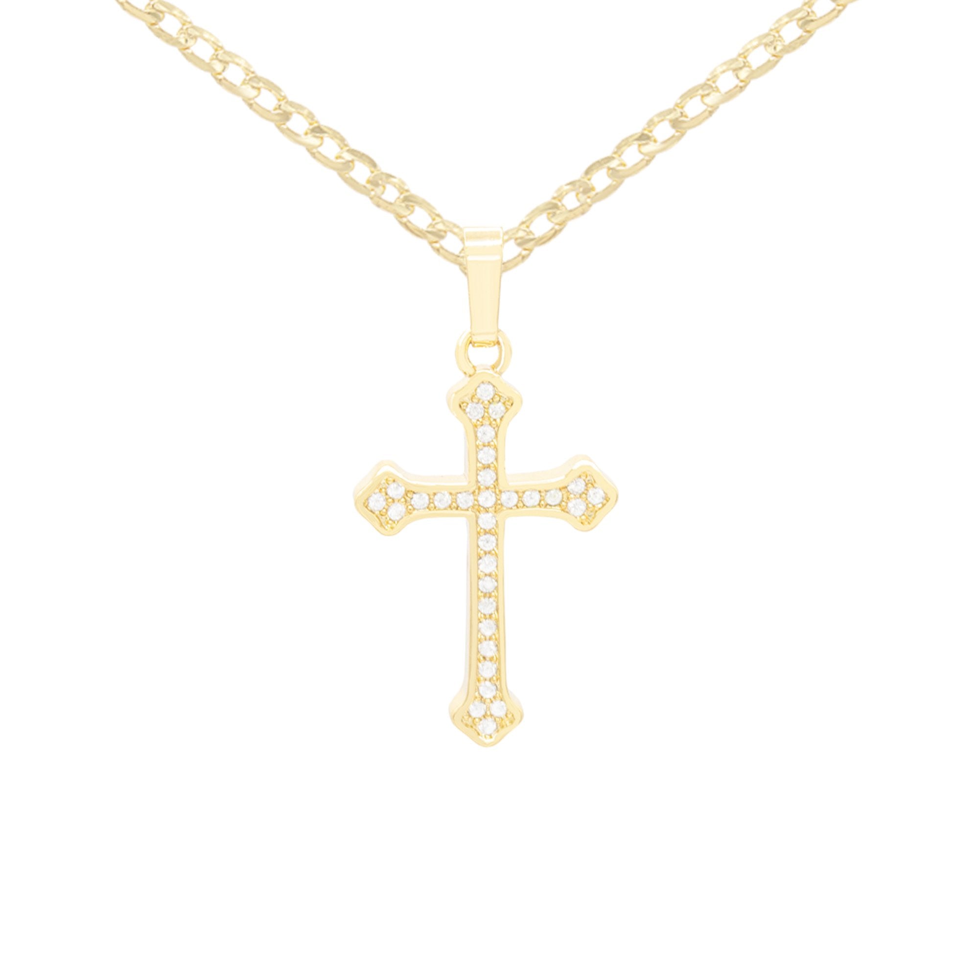 Cross Pendant Cubic Zirconia 14K Gold Filled Chain Necklace Set