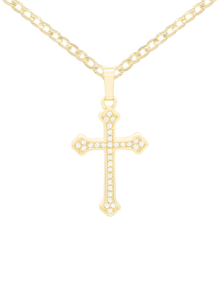 Cross Pendant Cubic Zirconia 14K Gold Filled Chain Necklace Set