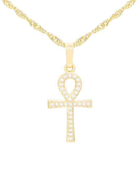 Ankh Cross Cubic Zirconia 14K Gold Filled Copper Pendant With Necklace Set